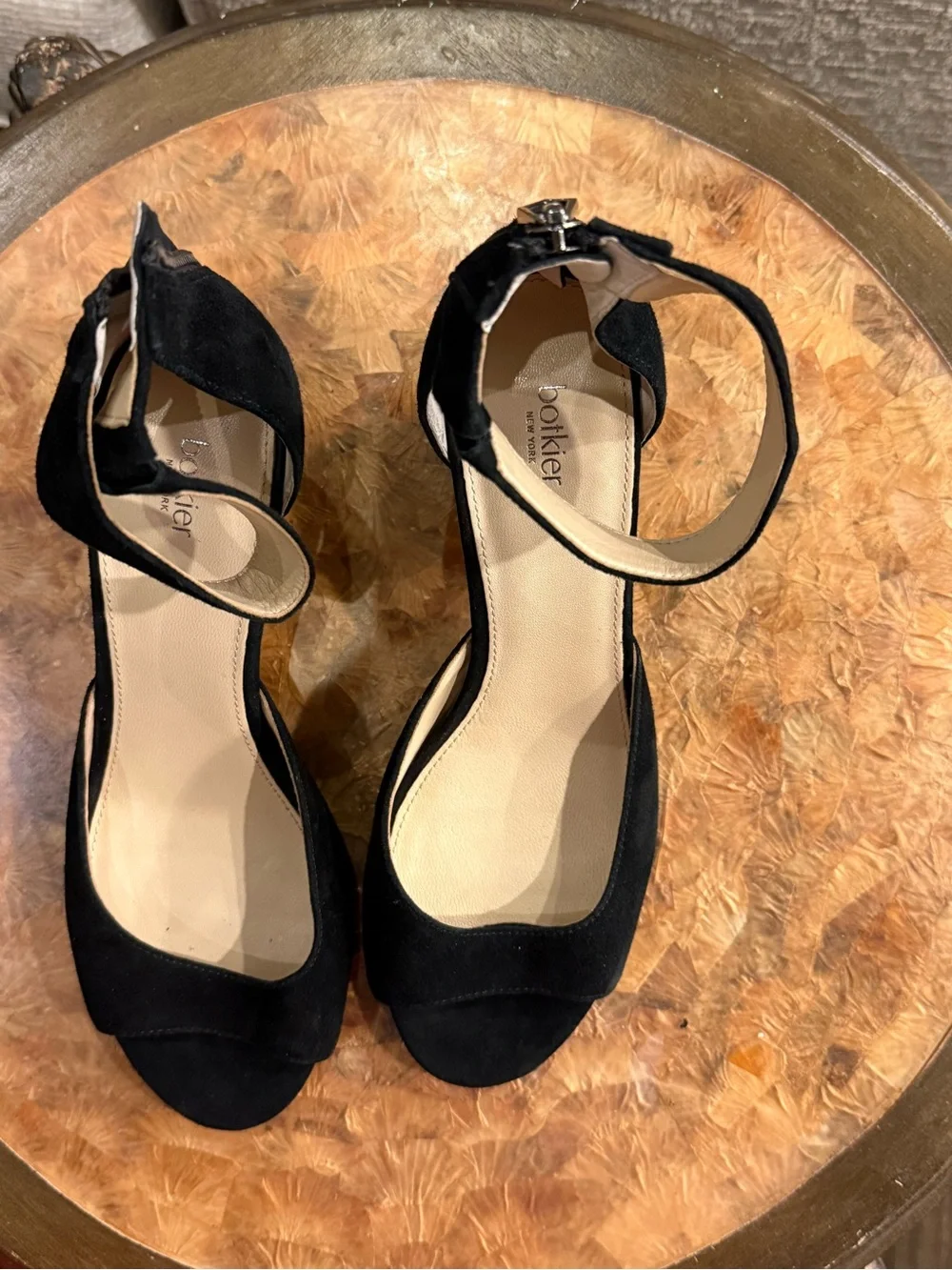 Botkier New York Pilar Black Suede Ankle Strap Block Heel Sandal Sz 8.5